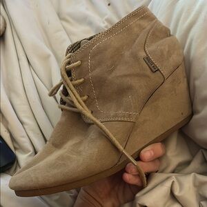Route 66 Tan Suede Lace-Up Wedge Ankle Boots